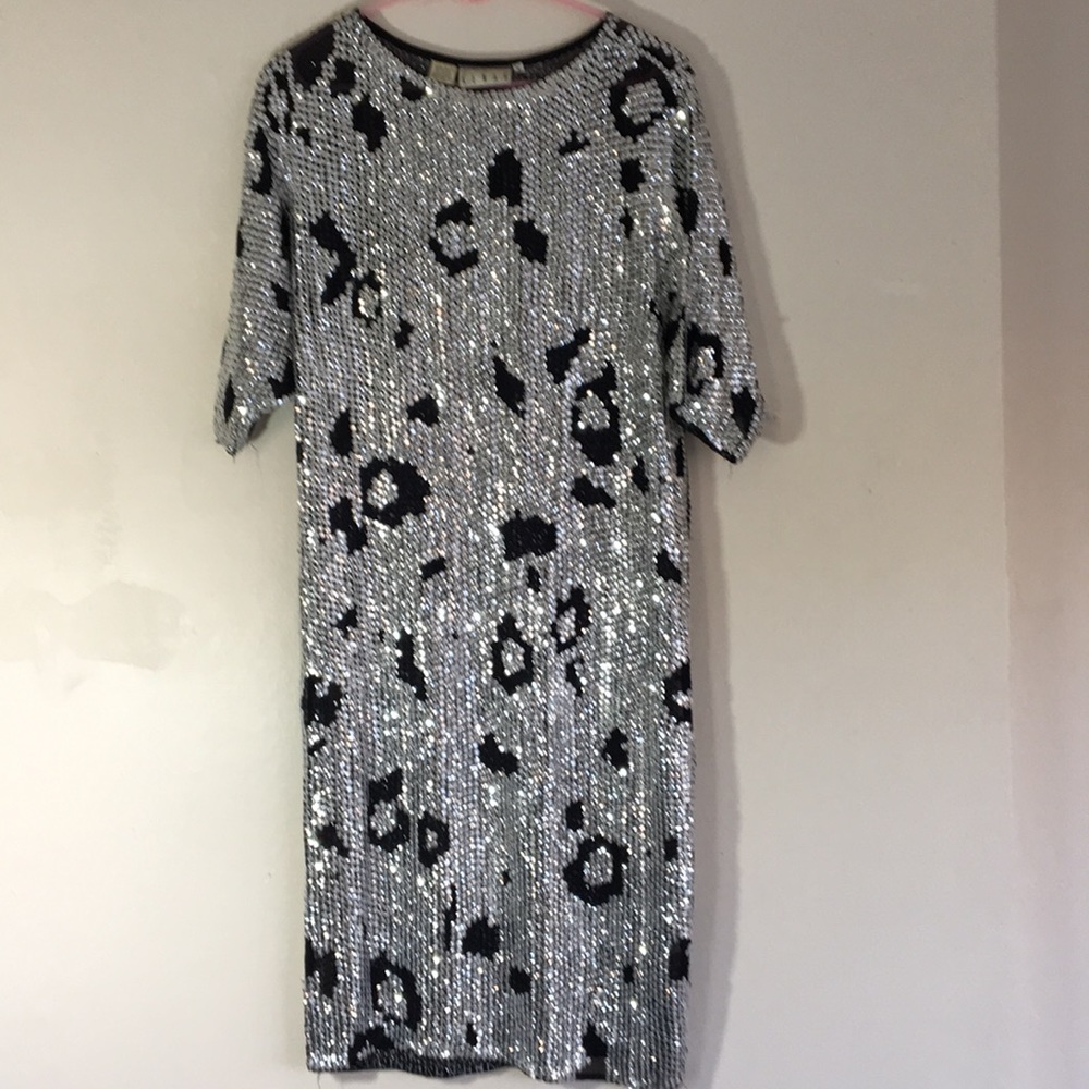 VINTAGE Sequins and Silk Leopard Print Dress